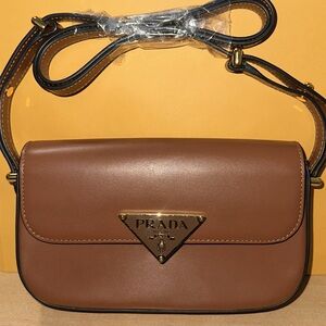 PRADA Shoulder Bag Leather Brown Auth Great Condition